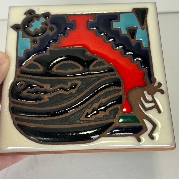 Masterworks Handcrafted Kokopelli Design Glazed 6” Tile Trivet G303 - Picture 7 of 7